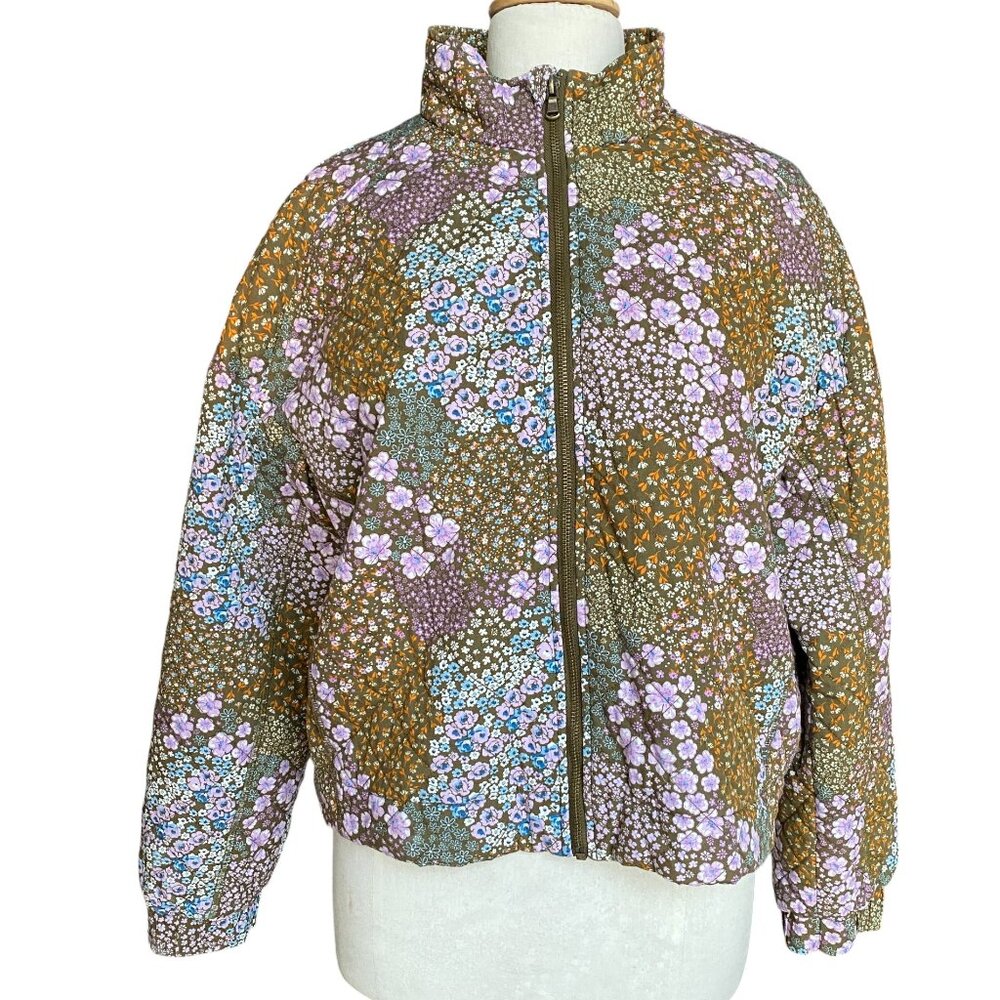 Sonoma Quilted Floral Jacket Brown Country Cottage Prairie Boho Granola Girl-L